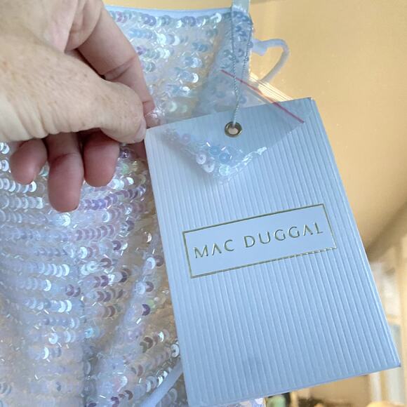 Mac Duggal 5565 Sequin Flutter Sleeve One Shoulder A Line White Gown 0 - Picture 7 of 9